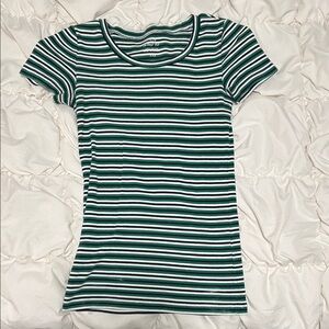 J Crew Green and White Striped Tee